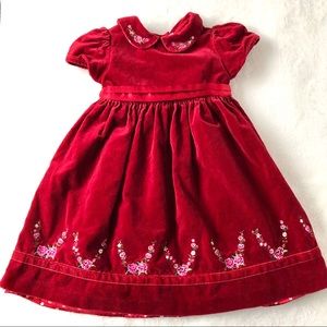 Red velveteen embroidered dress Christmas 4T